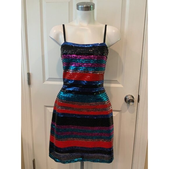 WAYF Multicolor Sequin Striped Mini Wiggle Sheath Dress, Size Medium - Picture 1 of 6